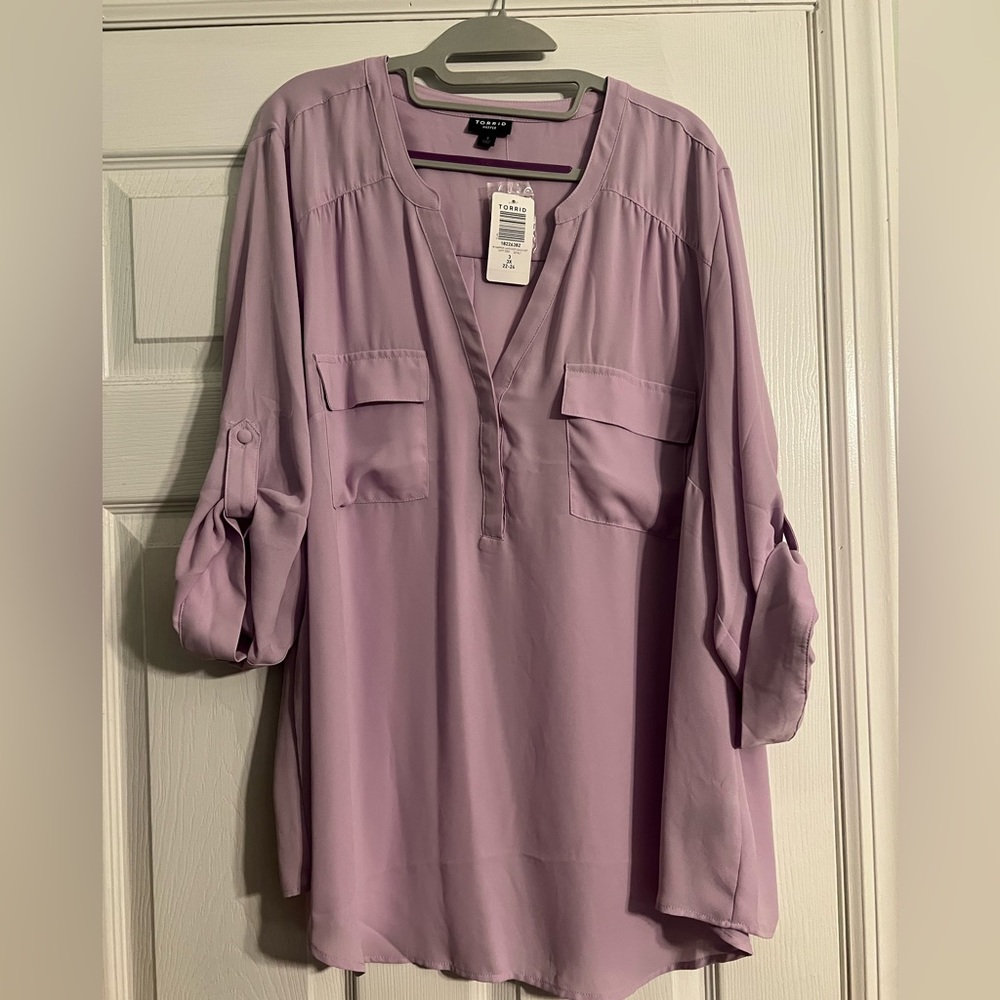 Torrid Harper Georgette Pullover 3/4 Sleeve Blouse Lavender NWT